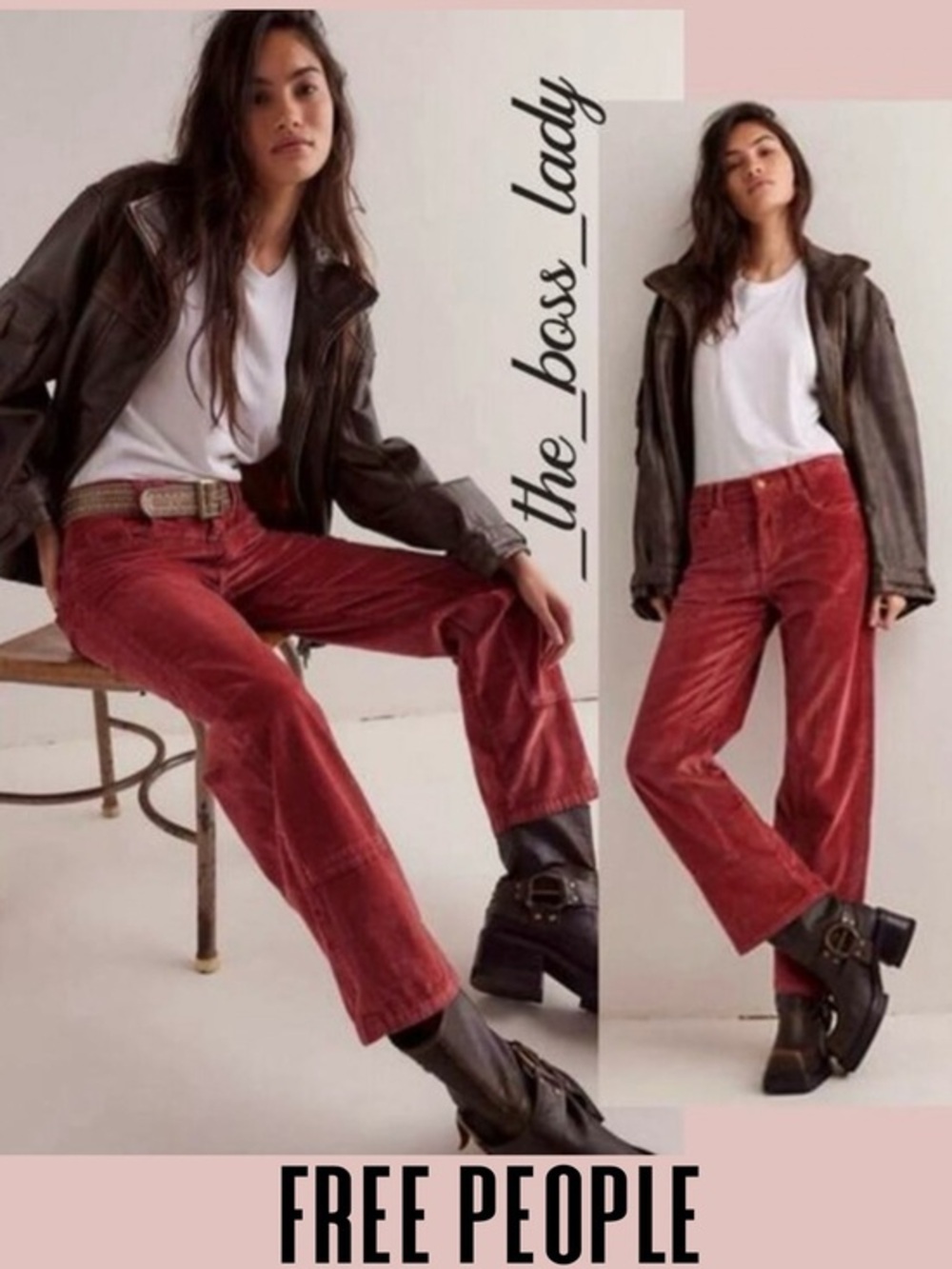 Free People corduroy pants high rise straight cotton blend boho fall winter 27